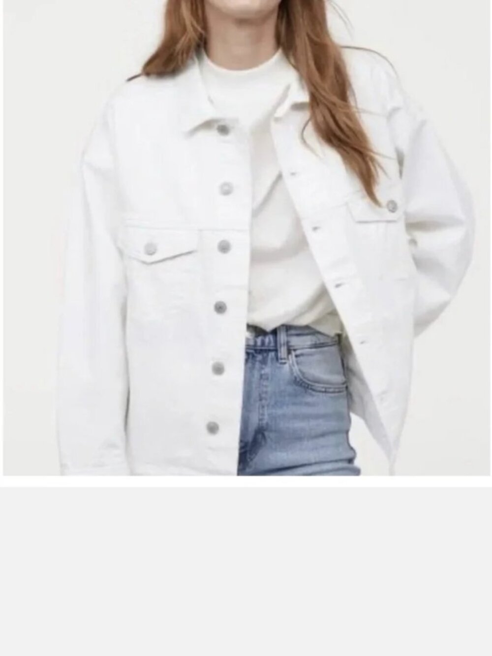 Zara Cotton White Oversized Denim Jacket Size XS